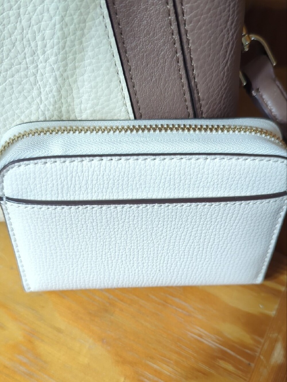kate spade Two-Tone Pebbled Leather Tote and Wallet in White and Taupe - Picture 4 of 4